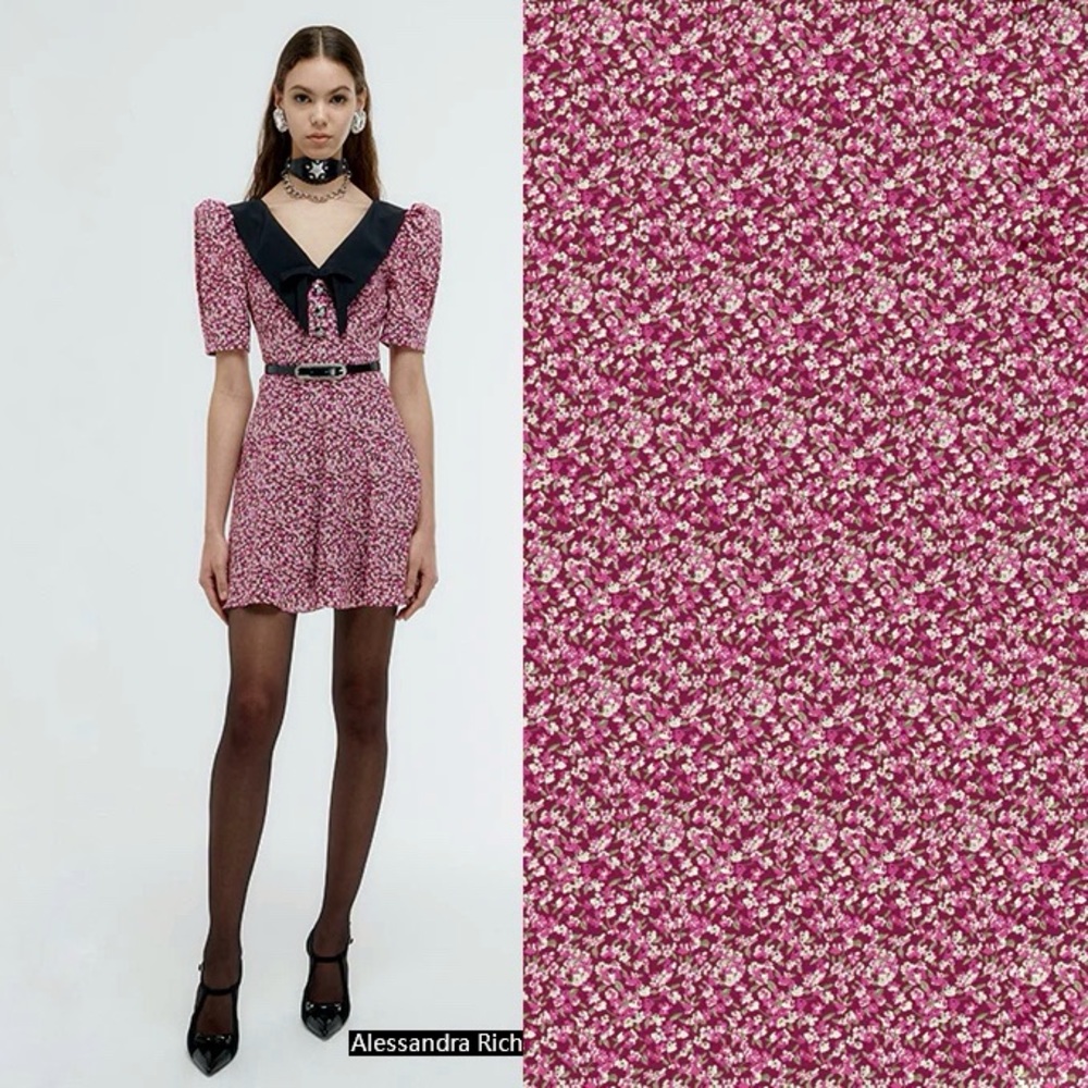 Alessandra Rich Floral Printed Silk Crepe Mini Dress In Pink size US 10 IT 46